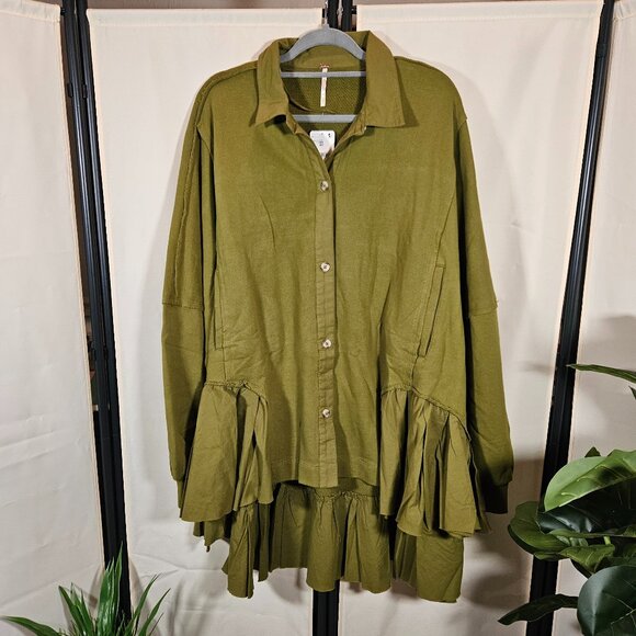 Free People Tops - NWT Free People Oversized High Low Button up Sweatshirt Size Medium